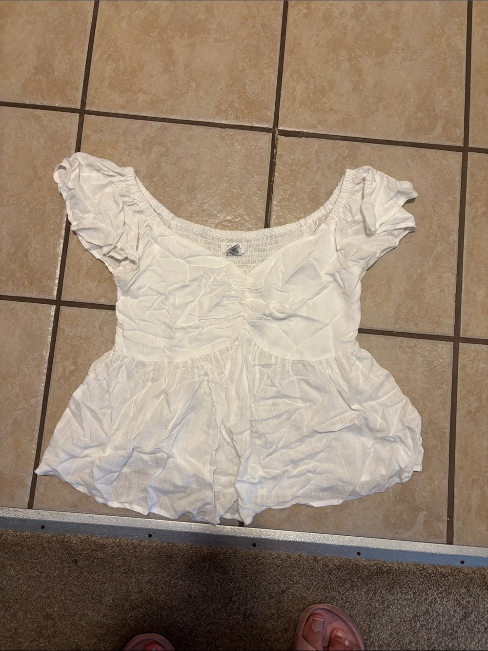 Japna White Short-Sleeve Peplum Blouse